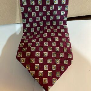 Polo Ralph Lauren Tie 100% Silk Burgundy Geometric Preppy Classic VTG Handmade